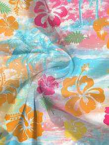 ROMWE Avant Top corto sexy con abertura alta en la primavera/verano con estampado de hibisco en rosa y azul - Amarillo - Ver 5