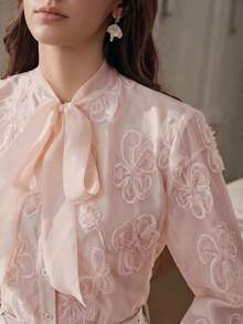 Anewsta Women's New Elegant Romantic Long Sleeve Shirt With Pearl Embroidery Design, Slimming Luxurious Party Blush Pink Autumn - Pink - View 1