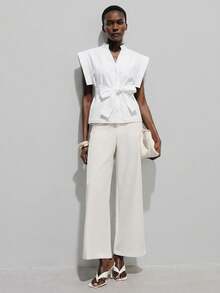 Aveloria Modichic European And American Style Spring/Summer New Fashionable Versatile Solid Color Butterfly Sleeve V-Neck Tie Waist Sleeveless Blouse - White - View 5