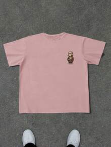 Manfinity Homme Áo thun nam cỡ lớn màu hồng in hình hoạt hình trừu tượng graffiti đường phố - Hồng - Xem 5
