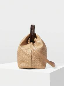 MOTF PREMIUM TAS TANGAN WANITA WARNA APRIKOT, TAS TANGAN LIBURAN PU TENUN YANG INDAH DAN SEDERHANA, PEGANGAN BULAT, GAYA KAYA RAYA, GAYA LIBURAN, GAYA RETRO, COCOK UNTUK WANITA, IBU, PERJALANAN KERJA, LIBURAN, SEHARI-HARI, BELANJA, PERJALANAN - Sampanye - View 4