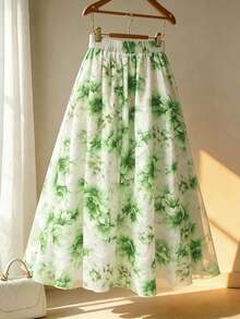 Qadelle Falda de línea A versátil y elegante con diseño floral calado, nueva llegada del verano 2026 - Verde - Ver 2