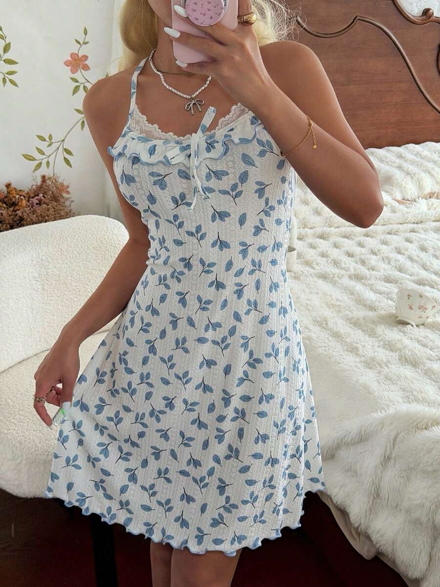 CottageSlumber Camisón casual y cómodo de mujer con diseño de encaje calado y parches - Blanco - Ver 1