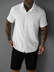 SLATEMANN Men's Summer Casual Vacation & Commute Textured Fabric Sequin Short Sleeve Shirt And Drawstring Waist Shorts Set - Multicolor - View 4