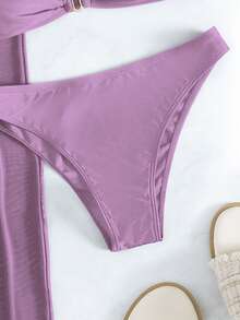 Conjunto De Traje De Baño De 3 Piezas Con Color Sólido Separado - Lila Púrpura - Ver 6