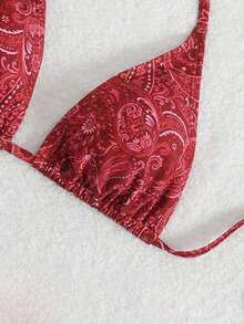 Swim Vcay Women's Tropical Print Halter Neck Triangle Cup Casual Bikini Top - Multicolor - View 4