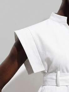 Aveloria Modichic European And American Style Spring/Summer New Fashionable Versatile Solid Color Butterfly Sleeve V-Neck Tie Waist Sleeveless Blouse - White - View 3