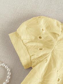 PrepCrw 1 pieza Blusa elegante con cuello cuadrado y mangas de pétalos bordada para niñas jóvenes, adecuada para salidas, reuniones, festivales, primavera, verano, bodas - Amarillo - Ver 3