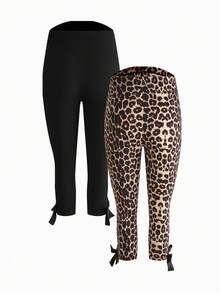 SHEIN Leggings de maternidade com estampa de leopardo e laço decorativo - Multicolorido - Ver 2