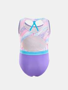 SHEIN 1 pieza Malla sin espalda con bloques de color apta para gimnasia, danza, ropa deportiva de una sola pieza - Morado - Ver 6