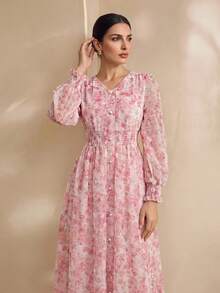 Graceveil Fashionable Romantic Embroidered Floral Long Dress For Women Fall Cloth For Women Elegant Vacation - Pink - View 3