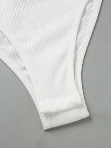 Elegante body versátil con cuello vuelto y media cremallera en punto blanco, body de mujer para primavera/verano, ideal para vacaciones y playa - Blanco 2 - Ver 3