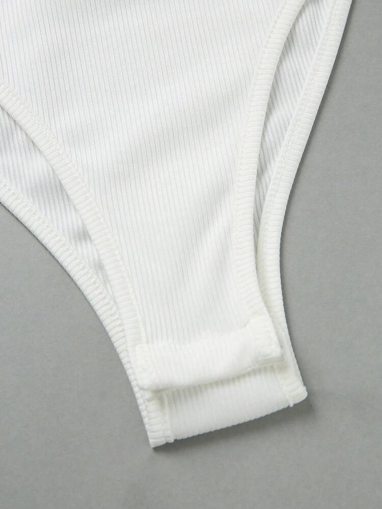 Elegante body versátil con cuello vuelto y media cremallera en punto blanco, body de mujer para primavera/verano, vacaciones y playa - Blanco 2 - Añade 5