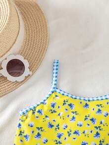 SHEIN Young Girl Ditsy Floral Knit Romper Swimsuit - Multicolor - View 9