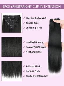 Light Yaki Straight Clip In Hair Extensions 8 Pcs Real Human Hair Clip In Extensions Yaki Straight Remy Human Hair Extensions Clip Ins For Women - SNatural - View 6
