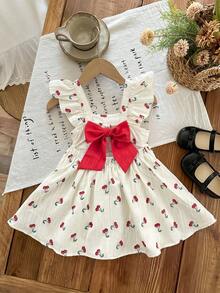 LMoss Kids Baby Girl Woven Square Neck Ruffle Hem Cherry Pattern Casual Dress - Multicolor - View 9