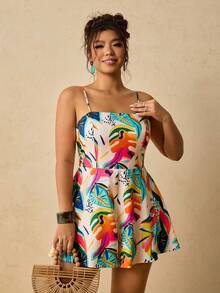 Travachic Plus Size Women Orange Jumpsuit Romper Holiday Beach Summer Tropical - Beige - View 6