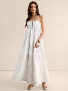CielaLinda Đầm maxi hai dây màu trắng thêu hoa dành cho nữ, thích hợp cho kỳ nghỉ và mặc thường ngày. - trắng - Xem 1