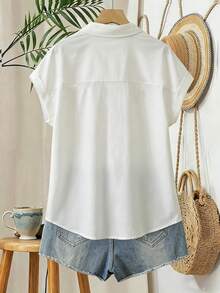 EMERY ROSE Blusa de mujer casual para uso diario y desplazamientos, minimalista de unicolor con mangas de murciélago, verano - Blanco - Ver 2