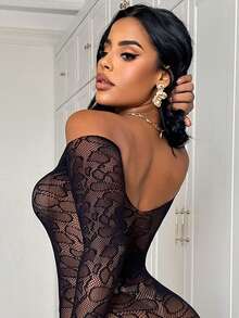 ChaseTheNight 1 pieza Bodystocking sexy para mujer - Negro - Ver 2