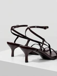 Mnmlis Women Shoes Summer Cross Strap Metal Buckle Square Heel Vintage Patent Leather Sandals Commuter Dinner - Brown - View 3