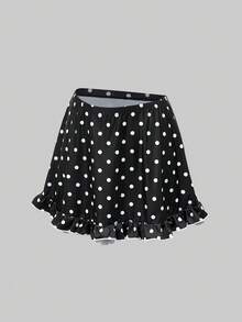 Swim Oasis 女士波点印花荷叶边连体泳衣，带罩裙，适合海滩度假 - 黑與白 - 查看 8