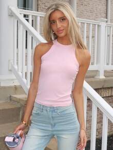 Sydney Algeri Women's Plain Sleeveless Casual Tank Top, Minimalist And Fashionable For Daily Wear Pink Summer - Pink - View 1