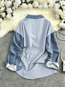 Resyla Women's Striped Print Loose Long Sleeve Shirt - Multicolor - View 2