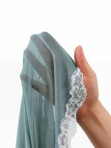 DelicateAllure Gaun Tidur Wanita Seksi Berbahan Chiffon dengan Lengan Mengembang dan Renda - Hijau - View 8