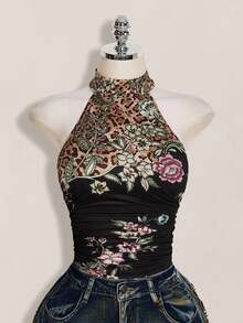 SHEIN ICON 大码Y2K夏季复古新款中国风性感露背印花吊带背心，女士夏季外出完美之选 - 彩色 - 查看 6