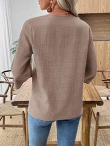 EMERY ROSE Women's Casual Vacation Contrast Color Shirt With Notched Collar - Khaki - View 2
