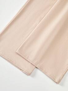 SHEIN 2pcs/Set Textured Fabric Teen GirlStand Collar Short Sleeve T-Shirt + Casual Pants - Khaki - View 8