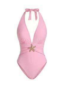 Swim Oasis Sunner Vacation 优雅浪漫海星装饰连体泳衣高端套装 - 淺粉色 - 查看 3