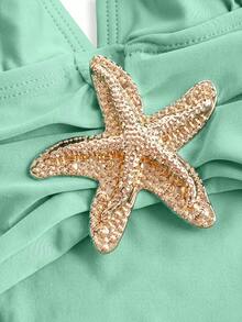 Swim Oasis Sunner Vacation Elegant Romantic Starfish Decor One-Piece Swimsuit High-End Set - Lime Green - View 7