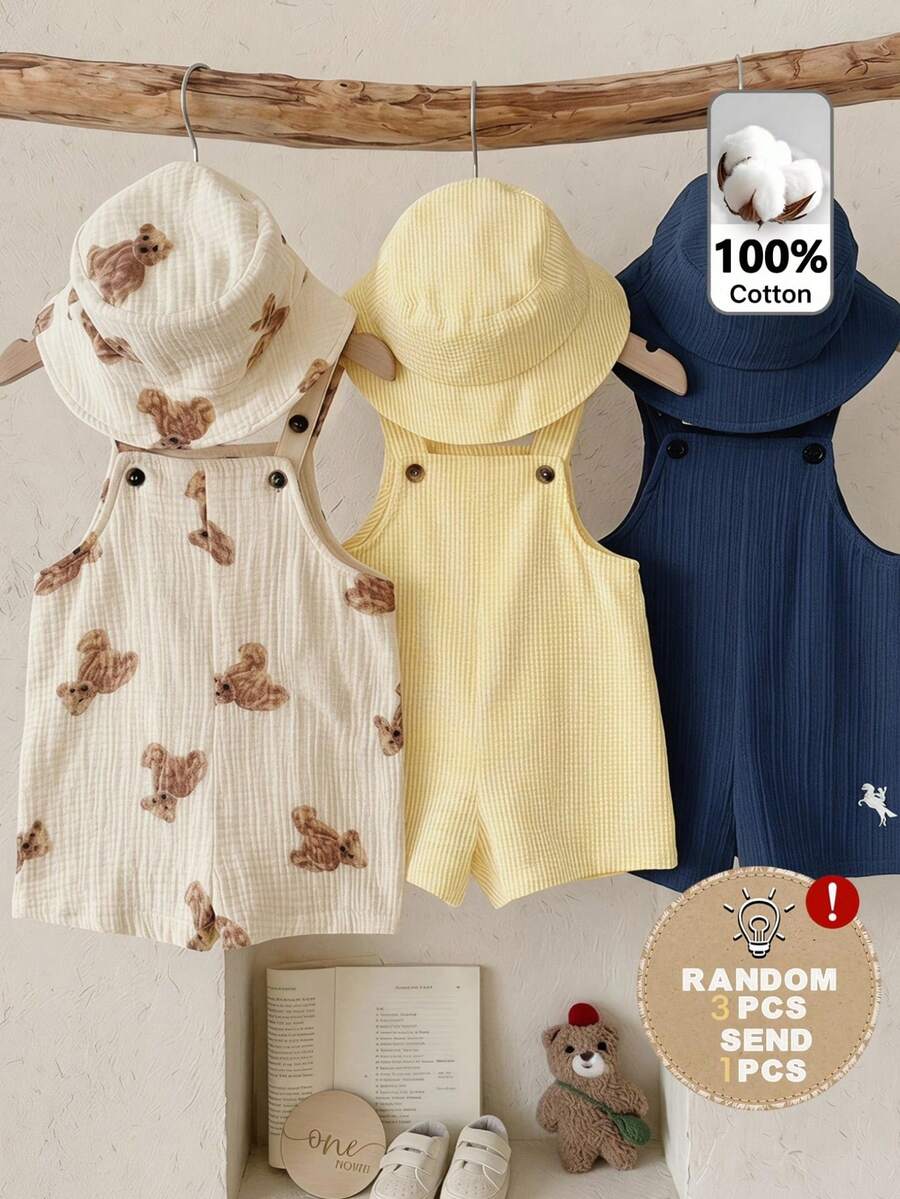 LMoss Kids Pelele tejido para bebé niño con estampado de oso y gorro con capucha - Multicolor - Ver 1