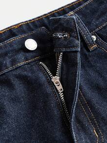 SHEIN Tall Chân váy ngắn denim cạp cao màu chàm đậm dành cho nữ, kiểu dáng thường ngày và mùa hè thanh lịch. - Rửa tối - Xem 4