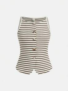 Travachic KIDS Bộ đồ thể thao cho bé gái tuổi teen Travachic: Áo hai dây dệt kim kẻ sọc và quần short cạp chun. - màu nâu - Xem 6