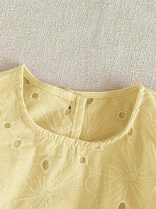 PrepCrw 1 pieza Blusa elegante con cuello cuadrado y mangas de pétalos bordada para niñas jóvenes, adecuada para salidas, reuniones, festivales, primavera, verano, bodas - Amarillo - Ver 7
