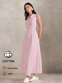 xheBriarwyn Vestido camisero casual de mujer de una sola hilera sin mangas a rayas, atuendos de verano para mujer, atuendos de primavera para mujer, atuendos de vacaciones de verano, Día de San Valentín, Día de San Patricio para mujer, atuendos de vacaciones en la playa para mujer, atuendos para salir, vestido de Día de San Valentín, vestidos de noche de lujo para bodas, vestidos casuales para mujer, vestidos formales para mujerxhe - Rosa Pálido - Ver 6