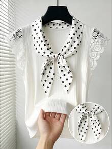 GlowEve CURVE Plus Size Versatile Textured Fabric Lace White Collar Patchwork T-Shirt Date Night Summer Elegant - White - View 6