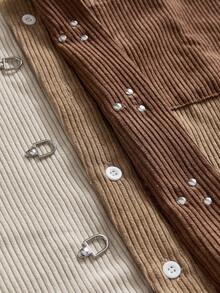 SWAVVY Men's Patchwork Corduroy Short Sleeve Shirt, Spring/Summer,Holiday,Daily Wear Shirt, Cargo Short Shirt,Casual Versatile Daily Wear Short Sleeve Shirt - Khaki - View 7