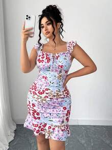 Elenzga Váy ngắn kiểu áo tunic dành cho nữ cỡ lớn theo phong cách Châu Âu và Mỹ, thích hợp cho mùa hè/xuân. - Nhiều màu - Xem 6