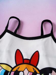 THE POWERPUFF GIRLS X SHEIN Tween Girls 8-12Y Camisole & Panty 2pcs Set - Black and White - View 3