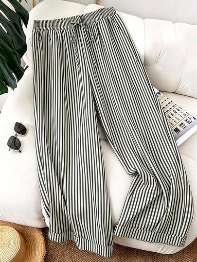 GlowEve CURVE Women's New Spring/Summer Business Casual Striped Wide-Leg Trousers, Pocket Trousers For Beach, Vacation, Lavender, Purple Lotus Root, Pink, Elegant, Fashion, Commuting