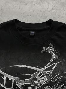 ROMWE MEN Street Life Gothic Print Round Neck Short Sleeve Casual T-Shirt For Men - Black - View 3