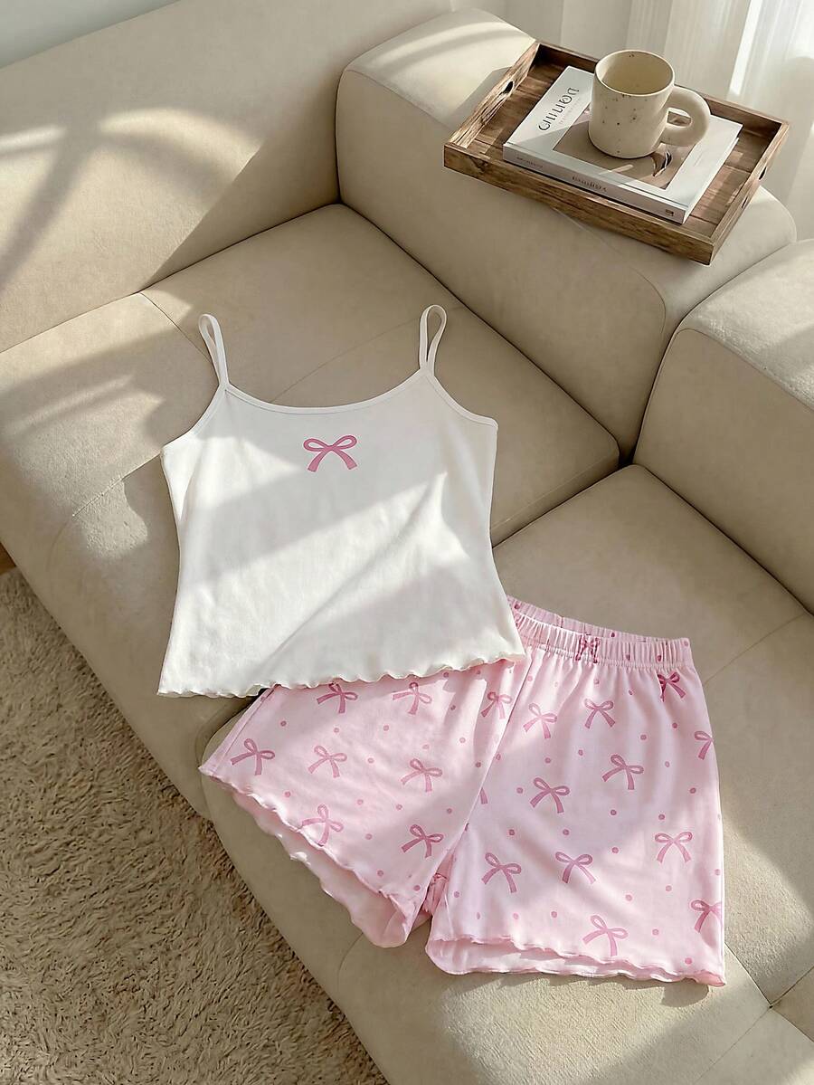 Resyla Sexy Butterfly Print Camisole And Shorts Pajama Set - White - View 1