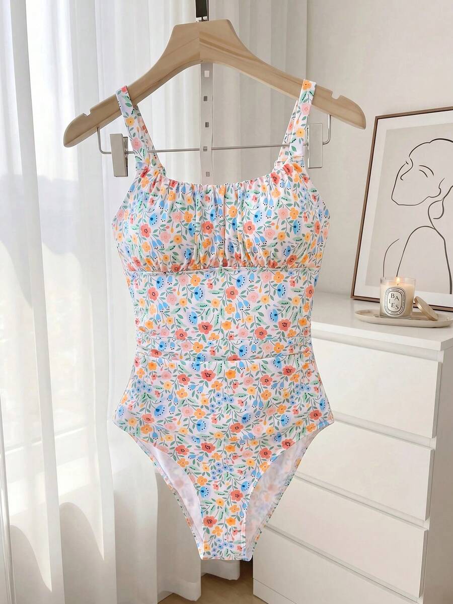Resyla Women's One-Piece Swimsuit With Flower Print, Perfect For Vacation Summer Beach - Multicolor - View 1