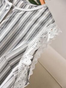 CosyJoli Áo vest kẻ sọc cỡ lớn dành cho nữ, áo sơ mi nữ kiểu dáng thường ngày với họa tiết hoa. - Xám - Xem 5