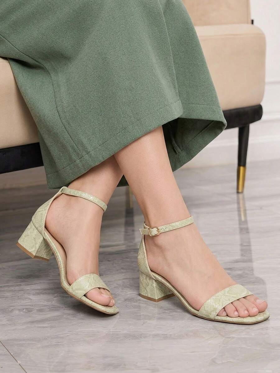 Sleekvia Women's New Chunky High-Heeled Sandals, One-Piece Simple Design With Ankle Strap, Versatile And Comfortable, Suitable For Going Out, Commuting, Casual, And Vacation. Summer - Gold - View 1