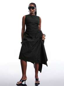 SHEIN EZwear Plus Size Solid Color Minimalist Sleeveless Dress, Casual Everyday Wear - Black - View 3